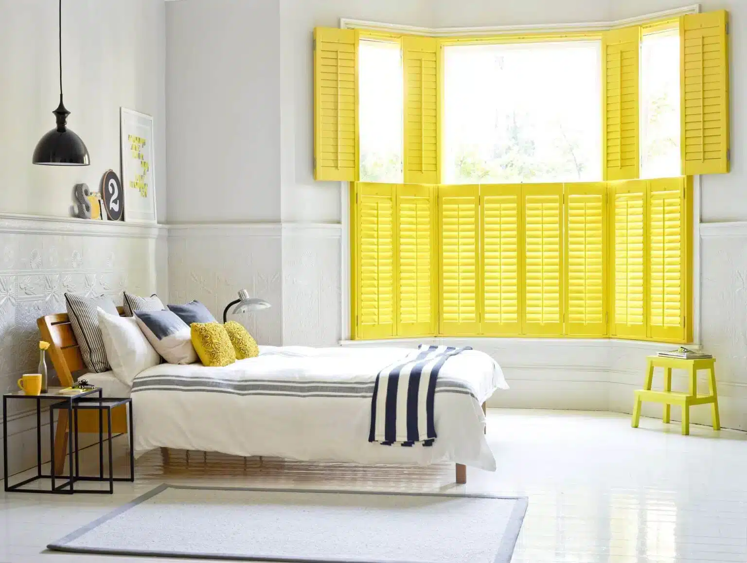 Shutter Installation in Little Baddow - bespoke yellow window shutters by London Essex Shutters and Blinds