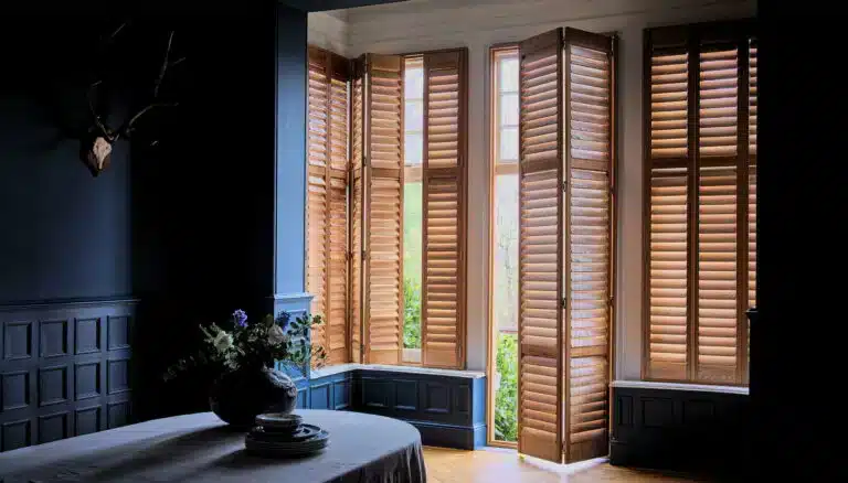 Shutter Installation Cost In Erith - Bespoke wooden shutters in a stylish London dining room by London Essex Shutters and Blinds