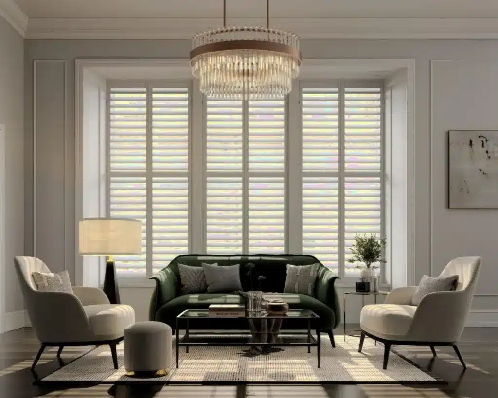 Cafe style shutters adding charm to a modern Essex kitchen.