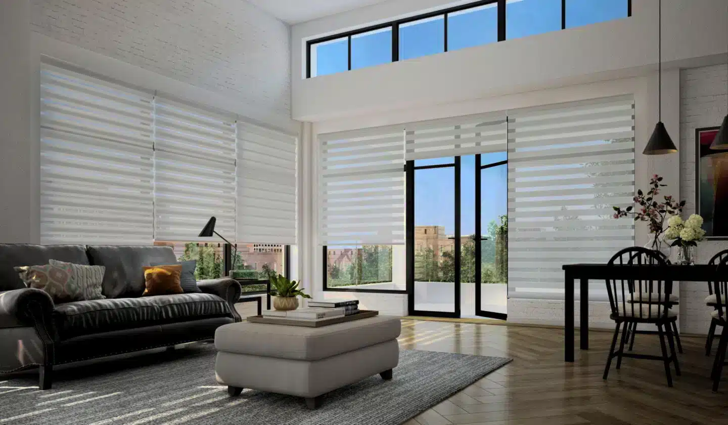 Professional shutter installation in Woodford featuring bespoke window coverings in a modern living room