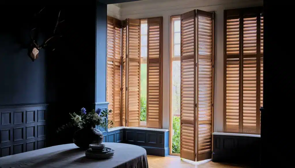 Tier-on-tier acoustic shutters designed for flexible light control in London.