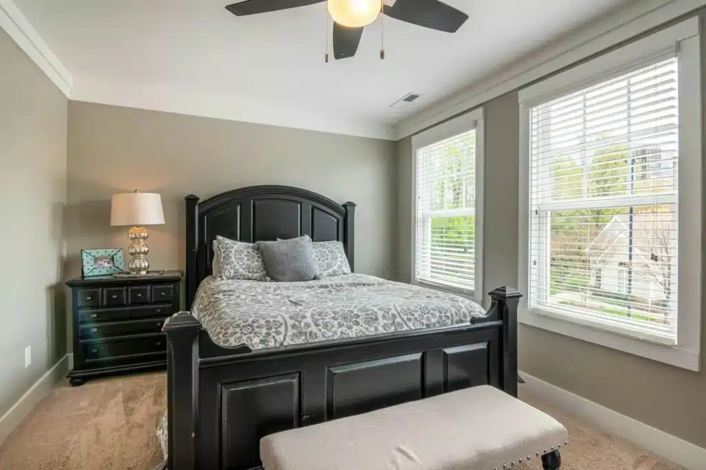 Elegant living space showcasing plantation shutters for interior design.